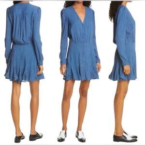 Veronica Beard Riggins Long Sleeve Silk Blend Minidress in Prussian Blue Sz:8